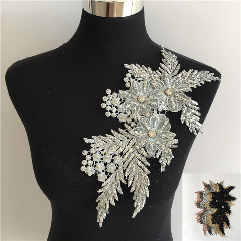 Collar con encajes 3D de flores, tejido de encaje con strass, bordado artesanal, materiales para vestir todo, accesorios de costura ► Foto 1/6