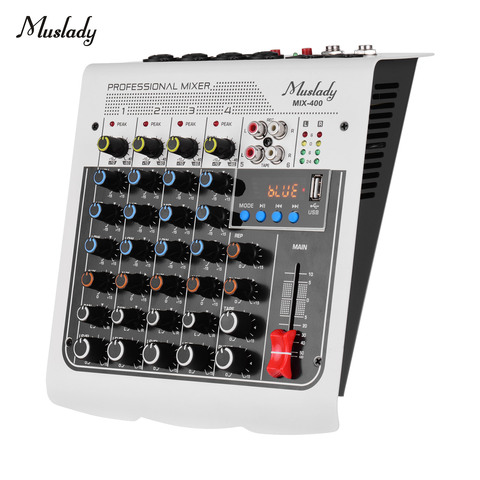 Muslady-mezclador de Audio profesional MIX-400, consola mezcladora de Audio de 6 canales, EQ de 3 bandas con efectos de retardo de reverberación, conexión inalámbrica ► Foto 1/6