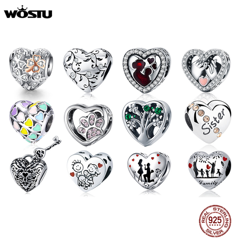 WOSTU-amuleto con forma de corazón para mujer, de plata de ley 100% auténtica, cuentas para mamá, compatible con Pulsera Original, colgante, joyería DIY, regalo ► Foto 1/6