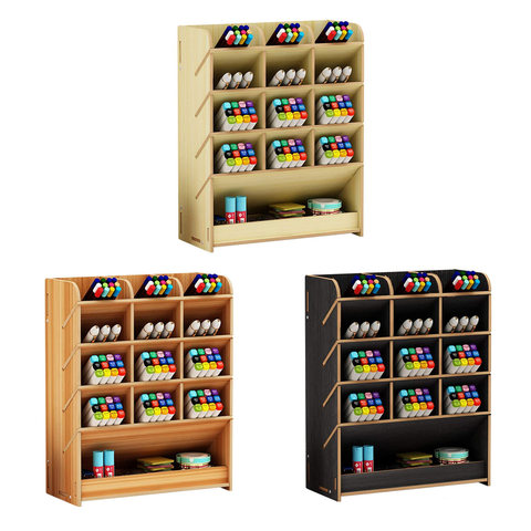 Organizador de escritorio de madera multifuncional, soporte para lápices de colores, caja de almacenamiento para oficina, escuela, suministros para el hogar ► Foto 1/5