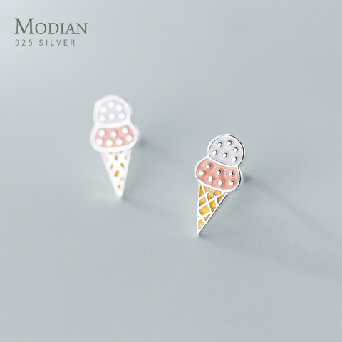 MODIAN NOVEDAD DE VERANO alimentos oído Pin para mujer Plata de Ley 925 auténtica colorido esmalte de hielo crema pendientes aros joyería fina regalo de los niños ► Foto 1/4