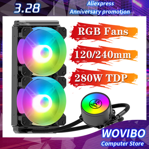 Enfriamiento de agua de la computadora 120mm 240mm enfriador de CPU RGB PWM 4PIN CPU Ventilador Intel LGA 775 de 115x1366x2011 AMD AM3 AM4 radiador ► Foto 1/6