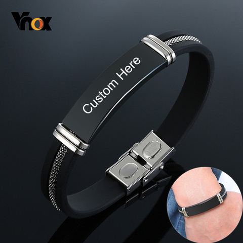 Vnox-Pulseras informales para hombres y mujeres, brazalete de silicona personalizado de acero inoxidable, grabado ► Foto 1/6