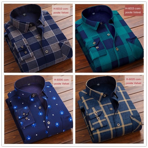 Camisa térmica de franela gruesa para hombre, camisas de manga larga a cuadros cálidas, de trabajo, informales, ajustadas, 6XL, para invierno ► Foto 1/6