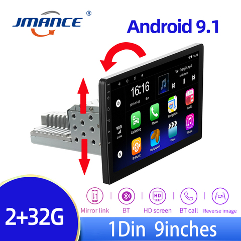 JMANCE Android 9,1 1din Quad-Core GPS para coche reproductor de navegador 9 ''universal coche Radio WiFi Bluetooth MP5 1 DIN reproductor Multimedia ► Foto 1/6