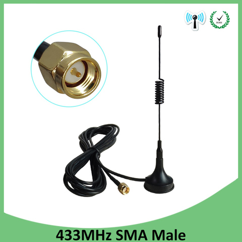 Antena de 433 Mhz, antena de 433 MHz, 2P, 5dbi, GSM, conector macho SMA con base magnética para Radio Ham, repetidor inalámbrico de señal ► Foto 1/6