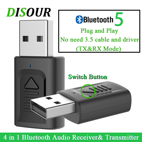 DISOUR-Adaptador de Audio para TV, coche y PC, USB, Bluetooth, Jack de 3,5mm, transmisor de receptor Bluetooth inalámbrico 4 en 1, Dongle estéreo más nuevo ► Foto 1/6