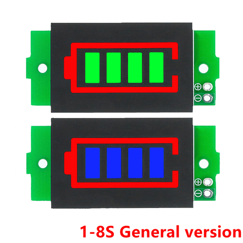 Módulo indicador de capacidad de batería de litio de 3,7 V, pantalla azul de 4,2 V, medidor de corriente de batería de vehículo eléctrico, Li-ion, 1S-4S-8S ► Foto 1/6