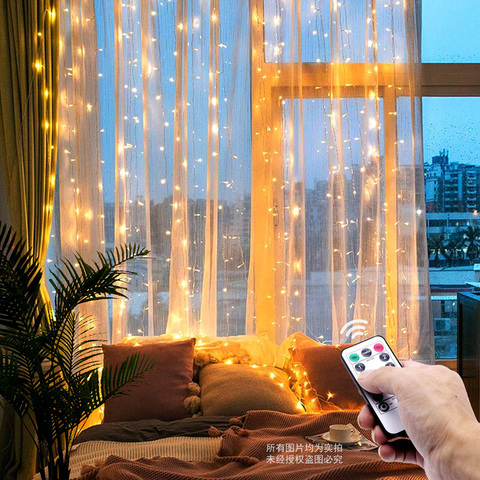 Guirnalda de guirnaldas de luces navidad decoración LED de 3m para cortina con Control remoto cadena de luces USB adornos navideños para el hogar dormitorio y ventana ► Foto 1/6