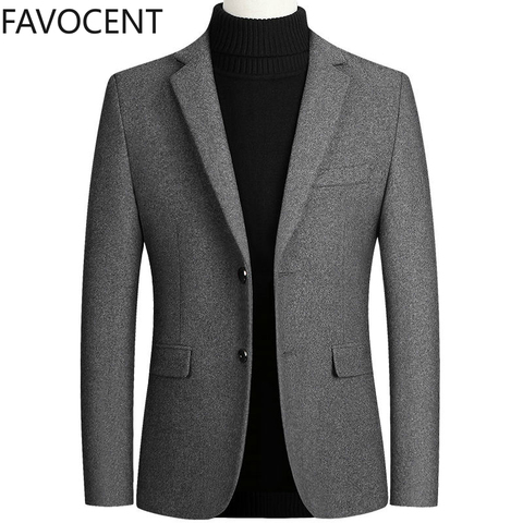Traje de lana de alta calidad para hombre, chaqueta informal de mezcla de lana, sólido, para negocios, abrigos y chaquetas ► Foto 1/6