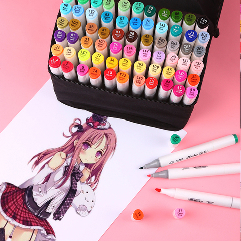 1 Uds opcional 168 Color arte marcadores Punta de cepillo pluma dibujo a base de Alcohol marcadores de doble cabeza Manga dibujo bolígrafos suministros de arte ► Foto 1/6