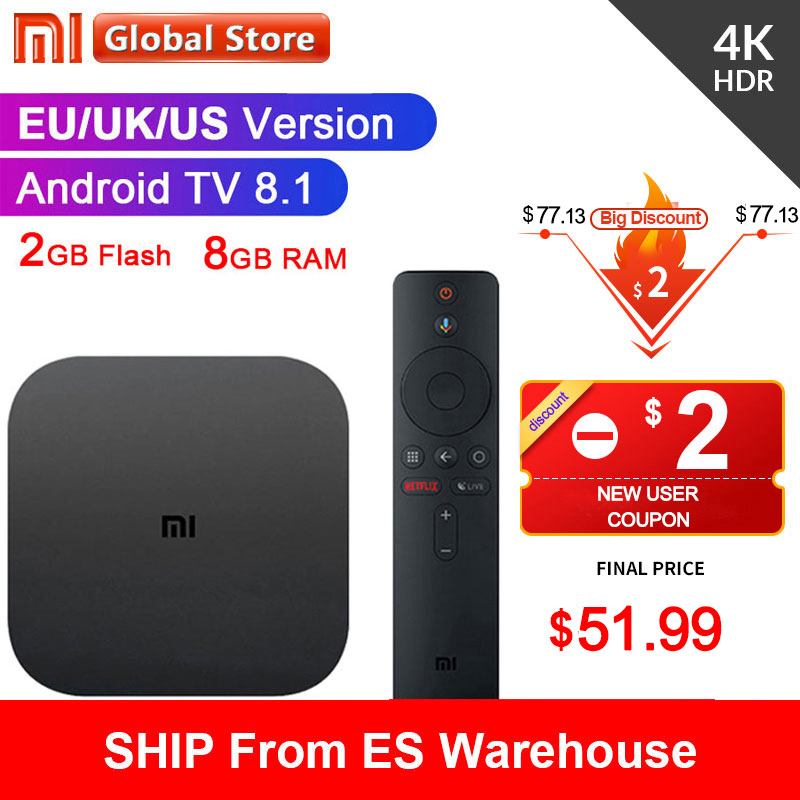 Xiaomi-reproductor multimedia funda para TV Mi S 4K HDR, Android TV 8,1,  Ultra HD, 2G, 8G, WIFI, Google Cast, Netflix, reproductor multimedia 4 -  Historial de precios y revisión