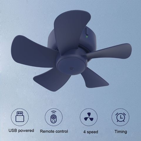 Ventilador de techo alimentado por USB con temporizador con Control remoto, 4 velocidades, para cama, Camping, colgante para exteriores, colgador de tienda ► Foto 1/6