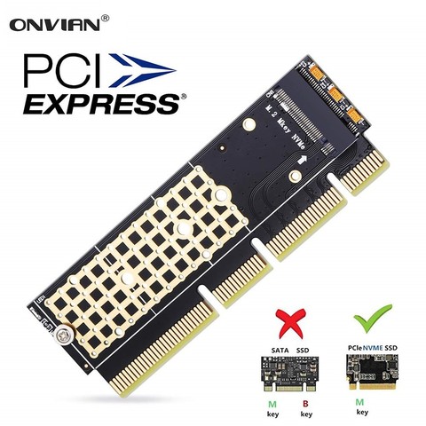 Adaptador Onvian M2 NVMe SSD a tarjeta PCIe controlador M2 Key M con soporte de adaptador de disco duro de almohadilla de refrigeración de silicona PCIe x4x8x16 ranura ► Foto 1/6