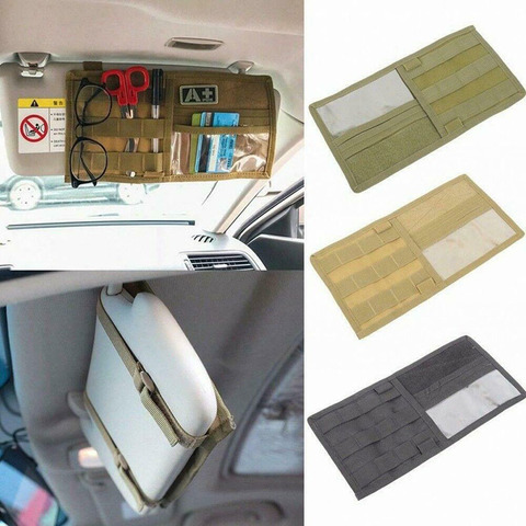 Táctico MOLLE Visor del vehículo Panel EDC herramienta bolsa de almacenamiento CD camión coche sol organizador de accesorios de automóviles titular de ► Foto 1/6