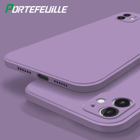 Funda cuadrada de silicona para iPhone 11 Pro Max 11Pro 12 X XS MAX XR 7 8 PLUS SE 2022 6 6S a prueba de golpes, funda púrpura, accesorios para teléfono ► Foto 1/6