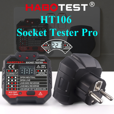 Habotest-probador de enchufes HT106, Detector de prueba de voltaje profesional, para enchufes de Reino Unido, UE, enchufe de tierra y línea cero, revisión de polaridad ► Foto 1/6