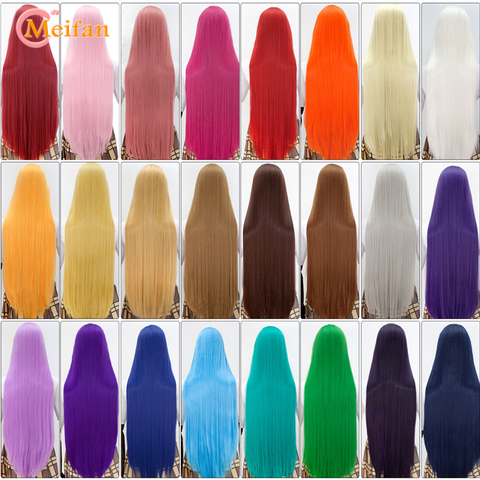 MEIFAN-pelucas de pelo largo y liso para disfraz Cosplay de Anime Peluca de cabello sintético de 100CM, Rubio, azul, rojo, rosa y morado para fiesta ► Foto 1/6