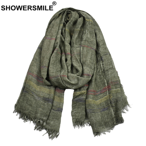 SHOWERSMILE-bufandas verdes de lino y algodón para hombre, pañuelo largo y cálido, para Otoño e Invierno ► Foto 1/6