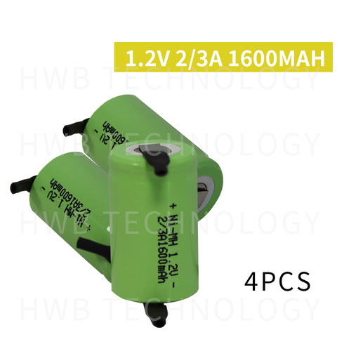 4 unids/lote Original nuevo 1,2 V 2/3A 1600mAh Ni-MH 2/3A Ni-MH batería recargable con pines envío gratis ► Foto 1/4