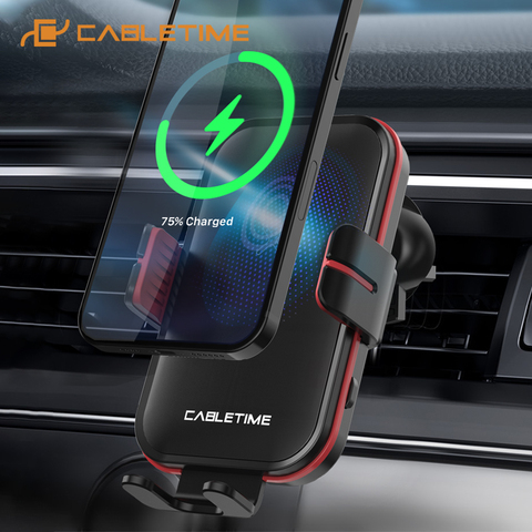 CABLETIME-cargador inalámbrico de 15W para coche, bobina de ventilación LED de inducción, carga inalámbrica para iPhone 12 pro, Xiaomi, soporte C392 ► Foto 1/6