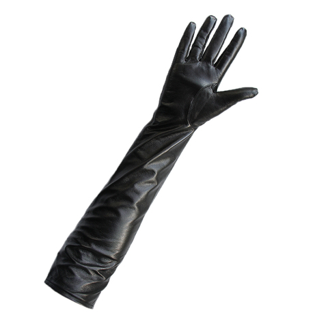 Guantes largos de piel auténtica para hombre, manguitos Extra largos de 35cm-90cm, de piel de oveja, para invierno, cálidos, largos ► Foto 1/6