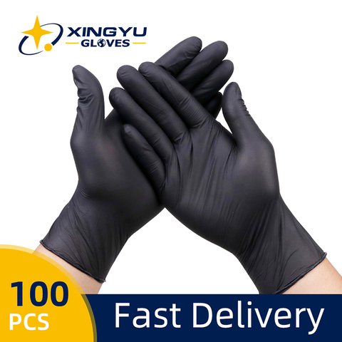 Xingyu-guantes desechables de nitrilo para uso doméstico e Industrial, resistentes al aceite, color negro, 100 Uds. ► Foto 1/6