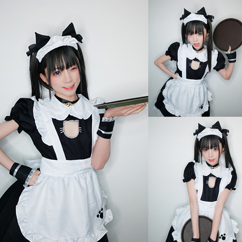 Conjunto de 5 piezas de disfraz de Lolita para mujer, traje de COSPLAY Sexy, uniforme de mucama, accesorios para escenario ► Foto 1/6