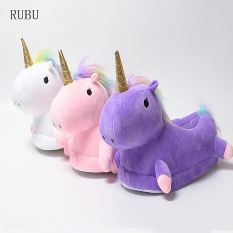 Precioso unicornio Zapatillas de casa de invierno zapatos de niños para zapatillas de niños niñas de dibujos animados de animales de los niños Kigurumi Licorne blanco zapatos ► Foto 1/6