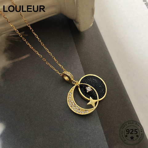 Louleur noticias de Plata de Ley 925 collar de oro colgante luna y estrella Collar para las mujeres 2022 encantos de la joyería de regalo de día de San Valentín ► Foto 1/6