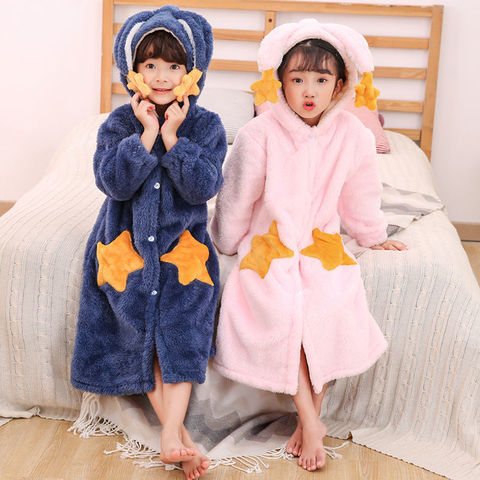 Bata infantil de franela para niñas, ropa de dormir con capucha, camisón cálido para el hogar ► Foto 1/6