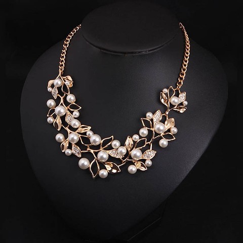 Collares de perlas simuladas y colgantes para mujer, collar de hojas llamativo, joyas étnicas, regalos ► Foto 1/5