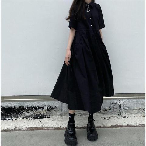 Vestido de primavera-otoño de estilo japonés de Lolita, prenda larga hasta la rodilla, estilo Kawaii, Vintage, en color negro, talla Xxl, 2022 ► Foto 1/6