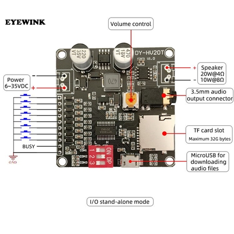 Módulo de reproducción de voz DY-HV20T, suministro de energía de 12V/24V, 10w/20W, compatible con tarjeta Micro SD, reproductor de música MP3 para Arduino ► Foto 1/4