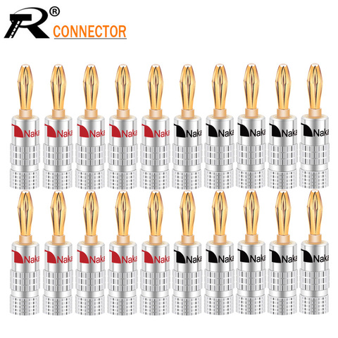 Clavijas de BANANA Nakamichi chapadas en oro de 24K, conector Banana de 4MM con bloqueo de tornillo para enchufes de Audio, color negro y rojo, 20 piezas/10 pares ► Foto 1/6