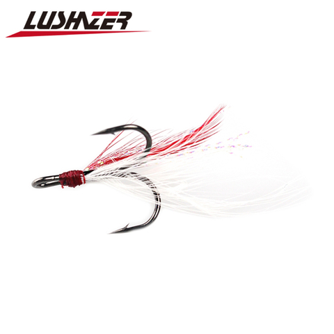 LUSHAZER 10 unids/lote DIY ganchos de pesca agudos ganchos con plumas anzuelo triple gancho pesca accesorios pesca ► Foto 1/6