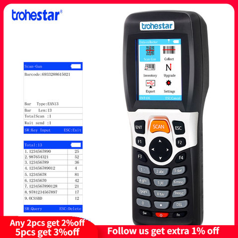 Trohestar-escáner de código de barras para colección de datos, lector de código de barras, PDA, 1D, inalámbrico, manual, para inventario ► Foto 1/6