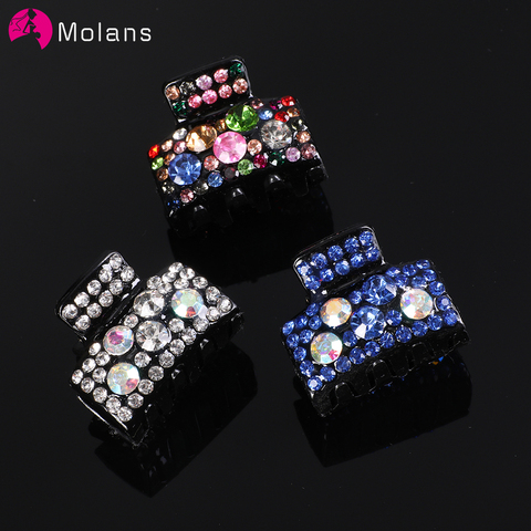 Molans-horquillas cuadradas negras con diamantes de imitación para el cabello, pinzas brillantes para el cabello elegantes, accesorios para el cabello ► Foto 1/6