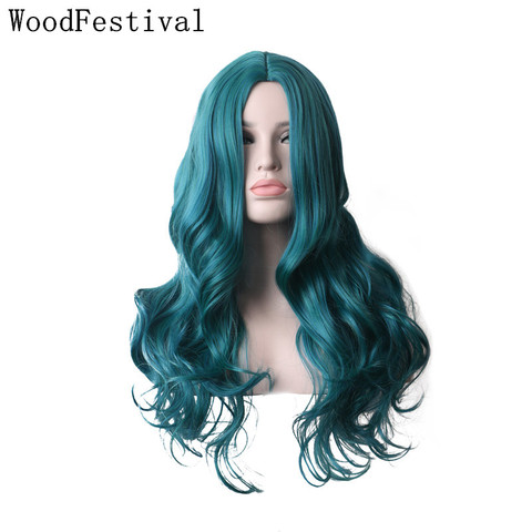 Wood Festival-Peluca de cabello sintético para mujer, cabello largo ondulado, color verde, rosa, rojo, Azul, Morado, Rubio, marrón, negro y gris ► Foto 1/6