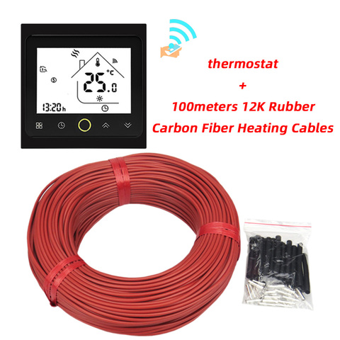 100m se puede enviar desde Rusia 12K con termostato de goma de silicona roja infrarroja fibra de carbono caliente Cable de calefacción de suelo ► Foto 1/6