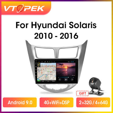 Vtopek-Radio multimedia con GPS para coche, Radio con reproductor de vídeo, 9 pulgadas, 2Din, Android 9,0, DSP, IPS, estéreo, para Hyundai Solaris 1, navegación GPS ► Foto 1/6