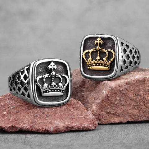 Corona de plata de oro Color hombres anillos Punk Hip Hop moda genial para novio, hombre de joyas de acero inoxidable la creatividad regalo venta al por mayor ► Foto 1/6