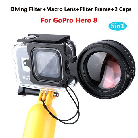 Funda carcasa impermeable para GoPro Hero 8/9 Hero, lente Macro HD de 58mm 16x + anillo adaptador de filtro de buceo rojo/púrpura ► Foto 1/6