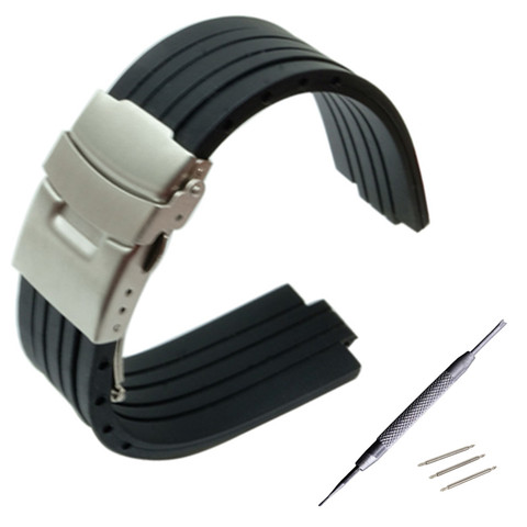 Correa de silicona para reloj, pulsera de seguridad de acero inoxidable con hebilla convexa de 23mm, 24mm, 9mm, 10mm y 11mm ► Foto 1/5