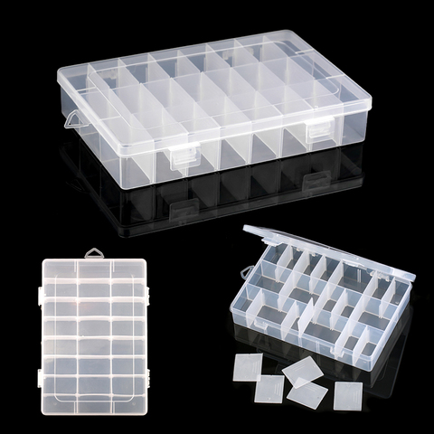 19,5x13x3,5 CM rectángulo ajustable recipiente para joyas caja compartimiento caso caja de almacenamiento de plástico para cuentas pendientes 24 ranuras 1 Uds ► Foto 1/6