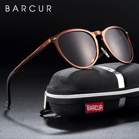 BARCUR Retro De aluminio y magnesio para hombres, gafas De Sol polarizadas Vintage Sol redondo gafas mujer gafas accesorios UV400, gafas De Sol ► Foto 1/6