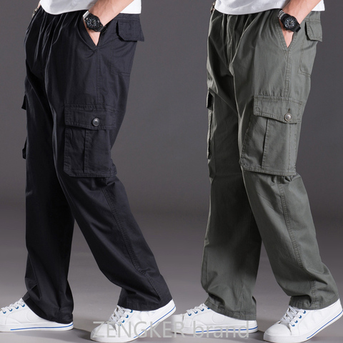 Primavera verano Pantalones casuales pantalones de hombre de gran tamaño 6XL Multi bolsillo Jeans oversize mono, pantalones de cintura elástica pantalones plus tamaño de los hombres ► Foto 1/6