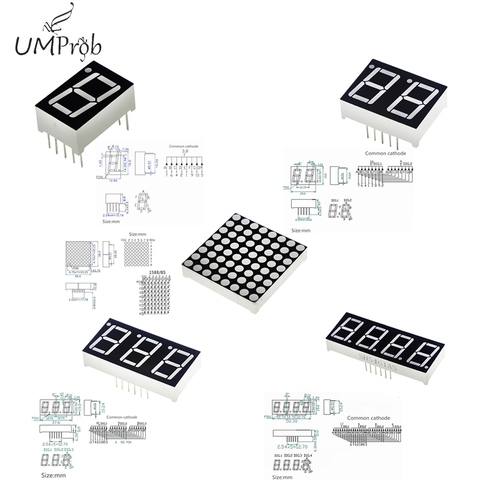 Tubo Digital de 0,56 pulgadas, 7 segmentos, 1Bit/2Bit/3Bit/4Bit, Red cátodo común, pantalla de dígitos LED, matriz de punto rojo brillante de 8x8 Led ► Foto 1/6