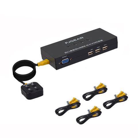 Caja de interruptor KVM de 4 puertos con controlador de escritorio, interruptor USB, múltiples ordenadores, compartir dispositivo USB, Monitor, enviar cable conector ► Foto 1/6