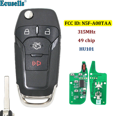 3 + 1/4 botones llave de control remoto de entrada sin llave Fob 315MHz con 49 chip Hitag Pro para Ford fusión 2013-2015 FCC ID: N5F-A08TAA HU101 ► Foto 1/1